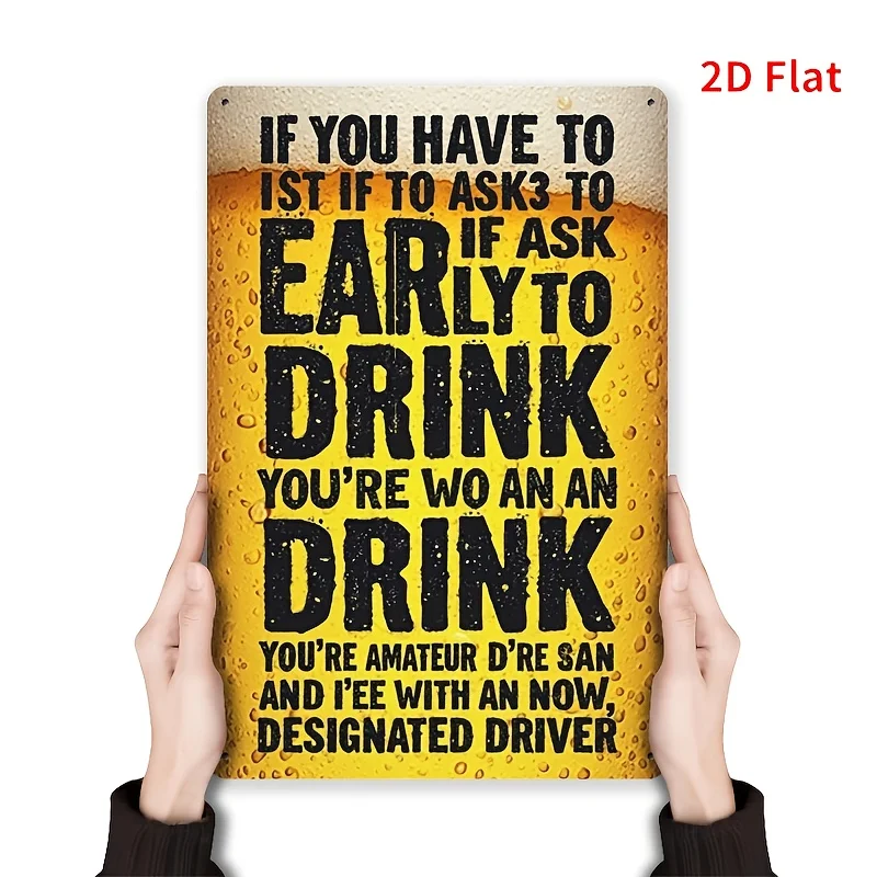 2D flach, 2D flaches Retro-Metallschild mit der Aufschrift „Wenn Sie sich fragen, ob es noch zu früh ist“, Blechschilder, Wandkunst im Retro-Stil