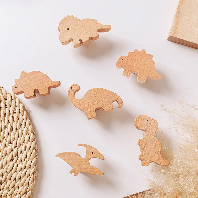 Cabinet door handle children\'s room creative cute little dinosaur cabinet door handle childlike drawer handle solid wood handle