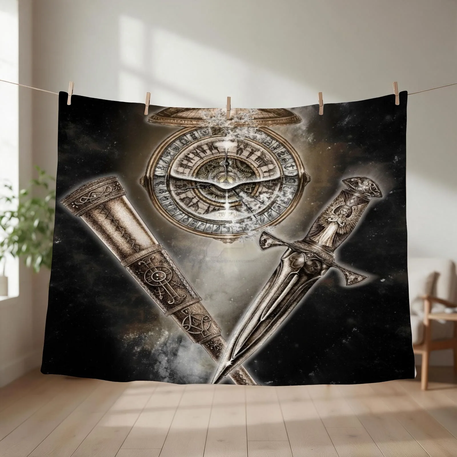 Golden compass knife and glass Throw Blanket couch cozy soft plush fuzzy picnic outdoor blanket