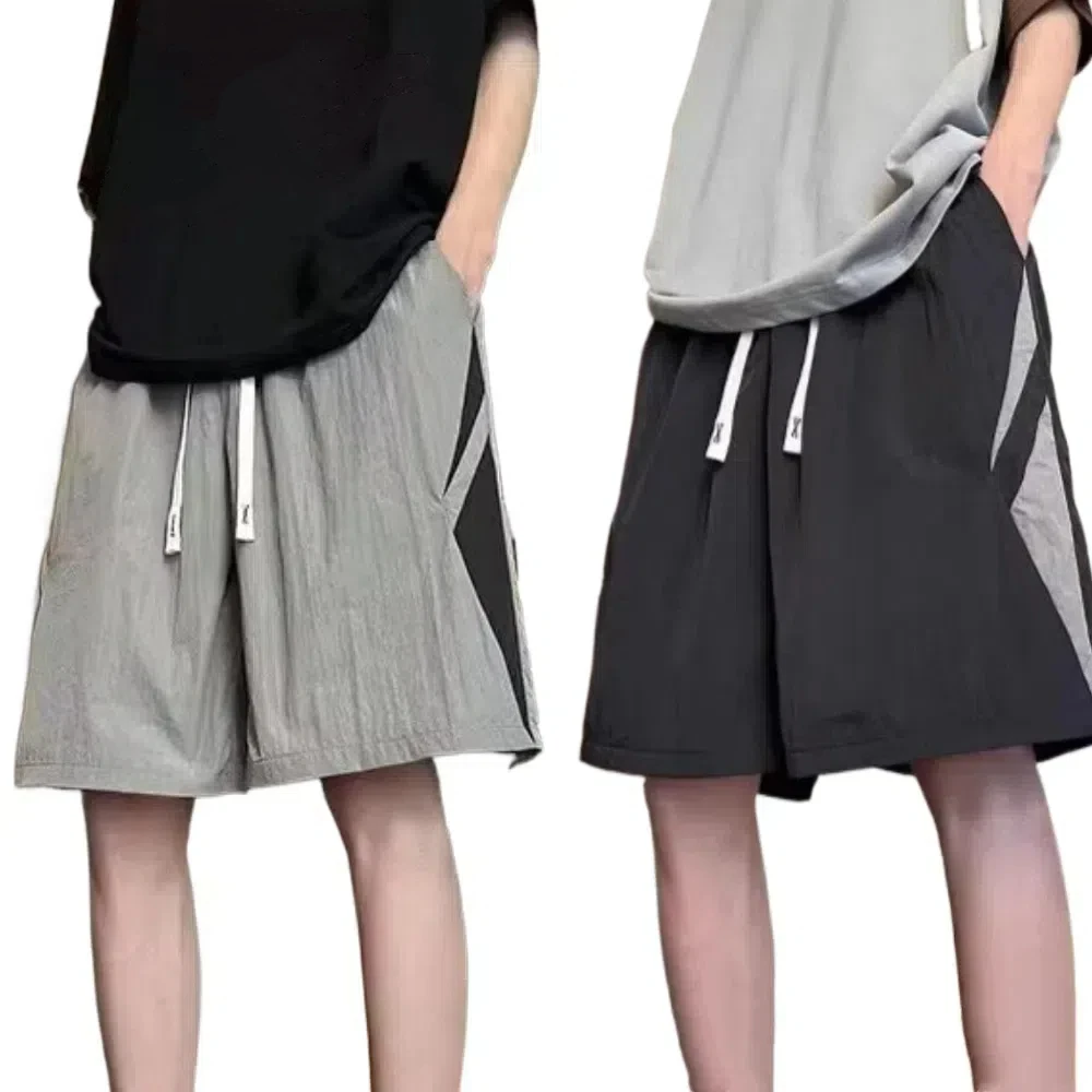 Large Size Loose Casual Thin Shorts High Waist Drawstring Wide Leg Shorts Summer Beach Knee Length Pants Men