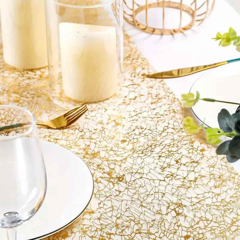 108*11in Gold Table Runners Glitter Sequin Foil Metallic Thin Mesh Table Runner Table Decoration For Wedding Birthday Event
