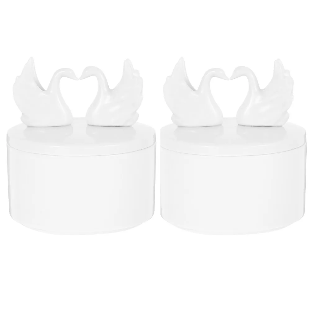

2Pcs Jewelry Organizer Ceramic Jar with Lid Swan Statue Decorative Trinket Holder Rings Storage Box Wedding Gift Jewelry