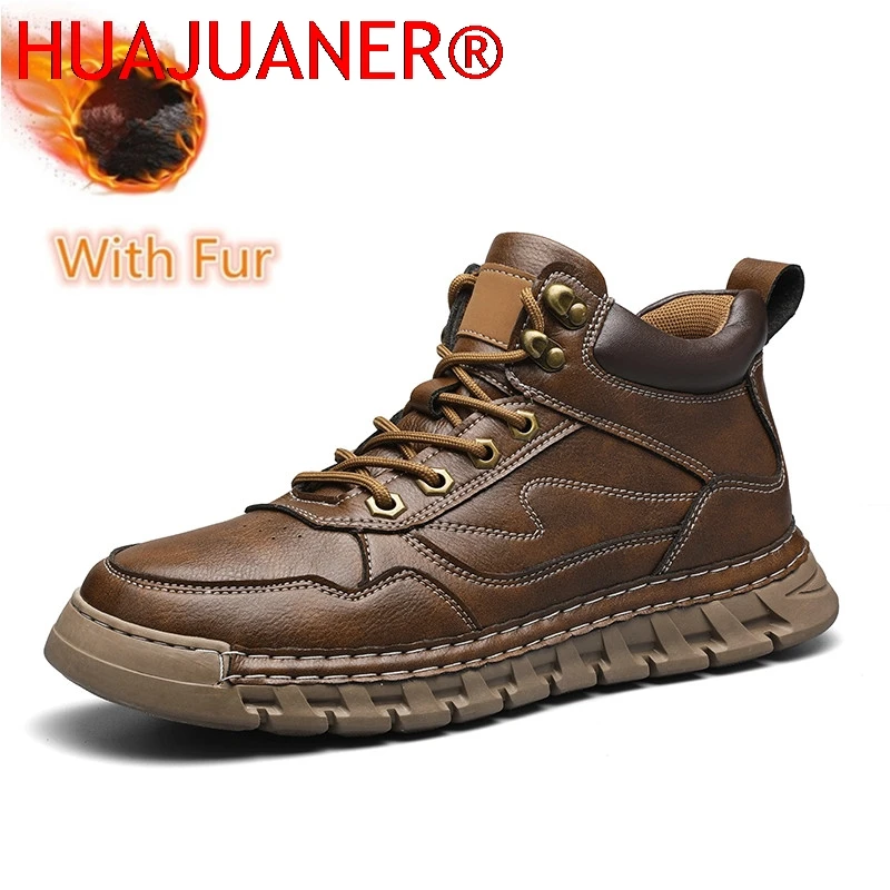 

Comfortable Men Hiking Boots Casual Leather Mens Sneakers Fashion Men Winter Plush Snow Boots Outdoor Low Top Treking Footwear