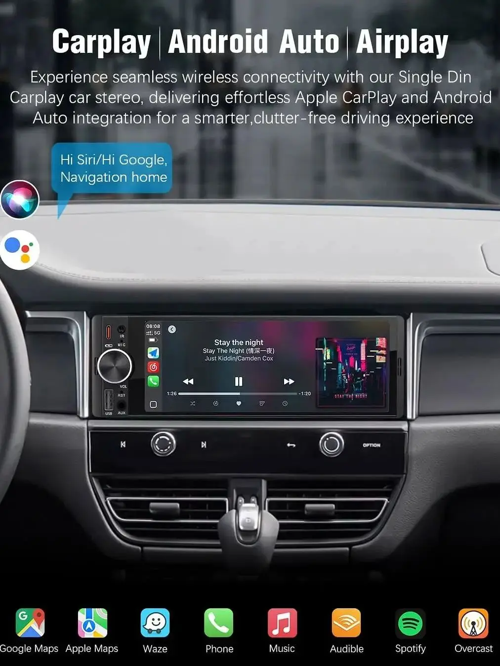 1DIN 6.86 inch universele MP5 autoradio met draadloze Carplay, Android Auto, AUX, USB, BT, touchscreen en multimediaspeler - afbeelding 2