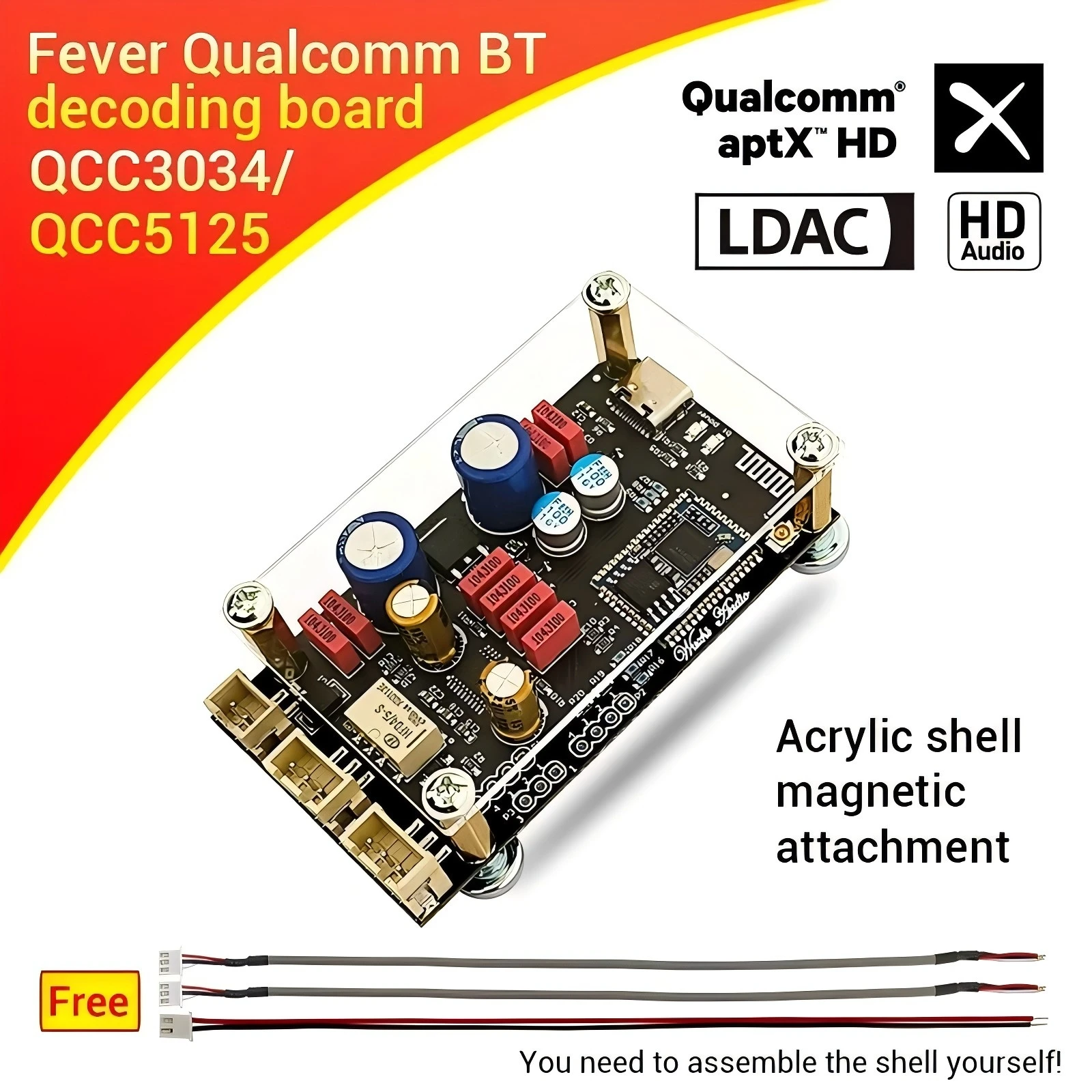 APTX HD QCC5125 LDAC Беспроводной адаптер Bluetooth 5.1 Плата приемника ЦАП Плата аудиодекодера 24 бит/96 кГц LDAC