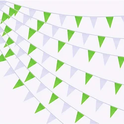 1PC，Green & White Plastic Pennant Banner - 393.7inch, 20 Flags for Wedding, Birthday, and Outdoor Garden Decorations