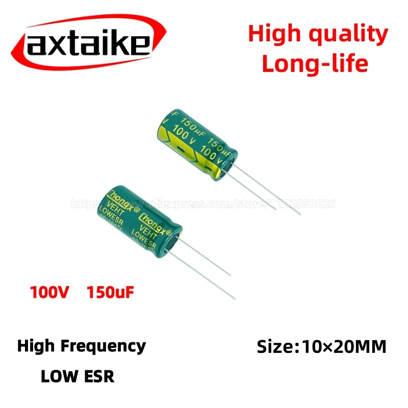 

20PCS 100V150uF Aluminum Capacitor, High Frequency Low ESR 105°C Radial for Power Supply Long life 10×20MM