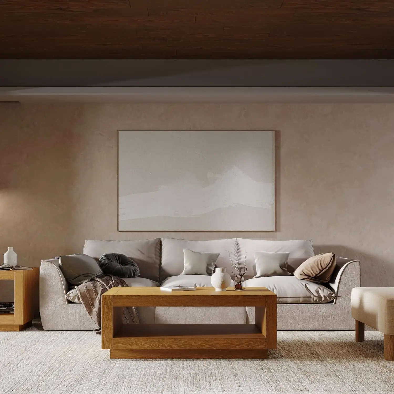 طاولة القهوة - طاولة مستطيلة مقاس 18 بوصة مع مساحة تخزين - خشب متين طبيعي - مثالية لغرفة المعيشة والصالة