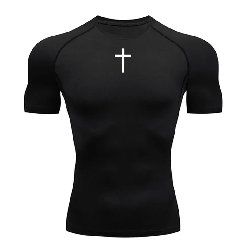 

Sports Running T-Shirt Men's Compression Short Sleeve Shirt Bodybuilding Clothing Black Top Quick Drying Gym Workout Sportswear