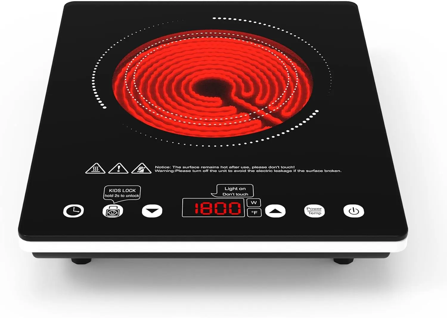 

Portable Electric Cooktop, 1800W Single Burner Electric Stove with Touch Control, Child Safety Lock, Timer, 9 Power Level