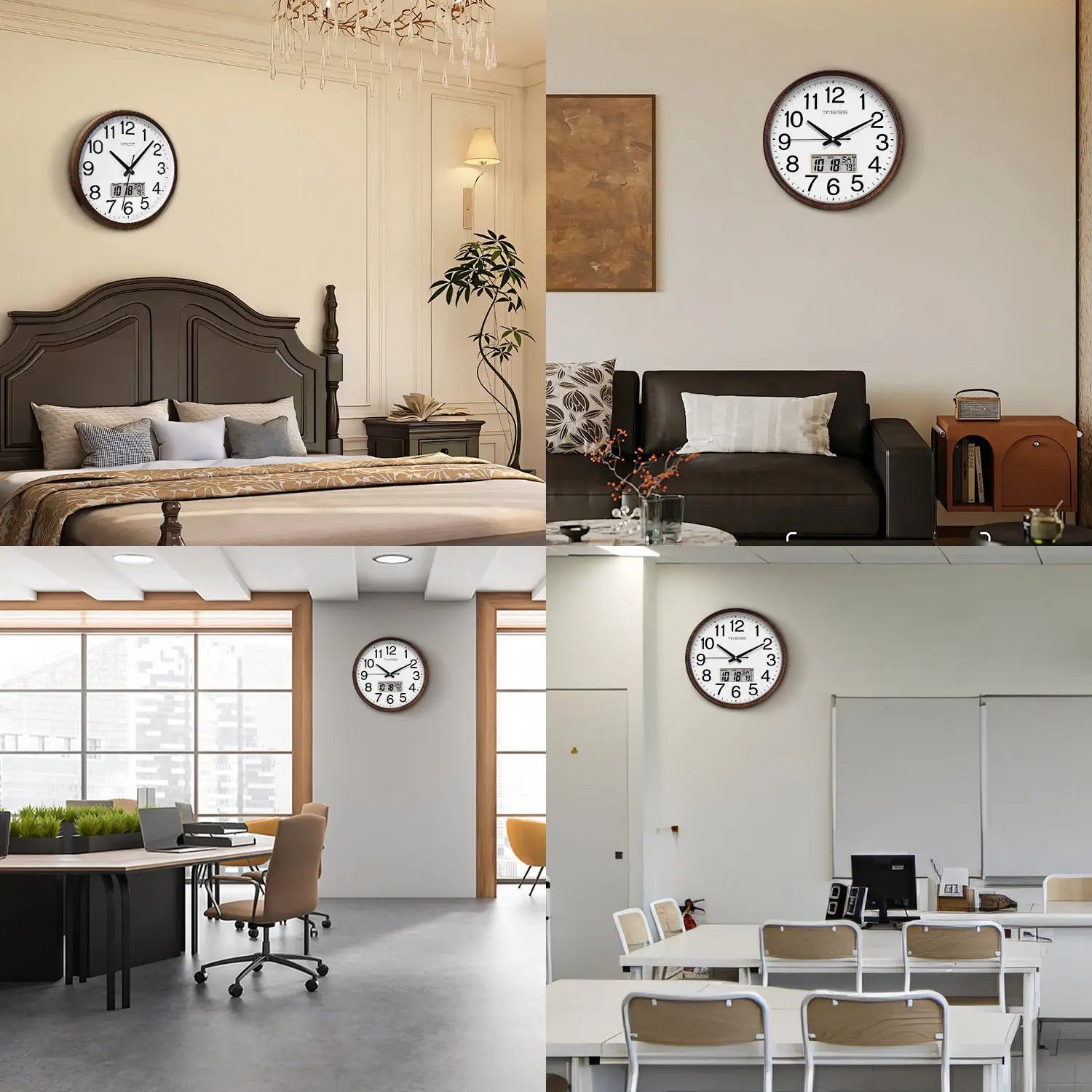 TIMESS 13-inch Wood Grain Wall Clock, Perpetual Calendar, Silent Timekeeping, Retro Home Decoration view 6