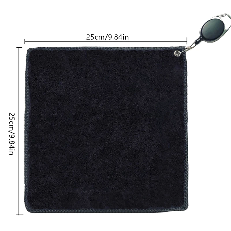 1PC Black Golf Towel Wet Dry Cleaning Cloth With Retractable Hook Easy To Carry