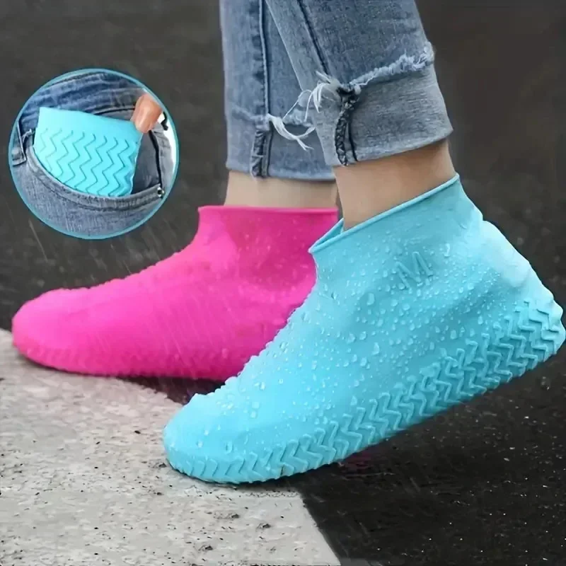 Fundas para zapatos de silicona impermeables y gruesas reutilizables, antideslizantes, resistentes al desgaste, Protector para botas de lluvia para días lluviosos y playa