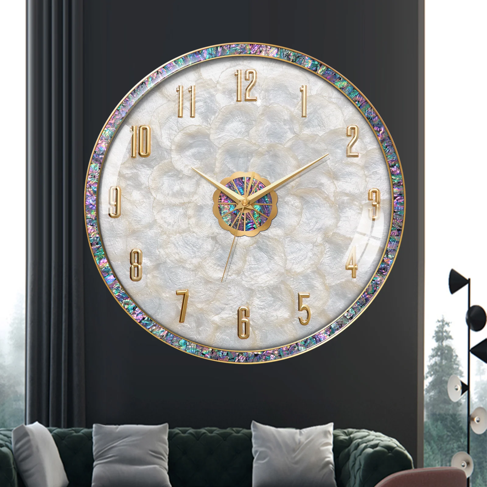

Living Room Wall Clock Made Of Brass Shell, 14 Inches In Diameter, Perfect For Living Room, Dining Room, Bedroom, Storage Room