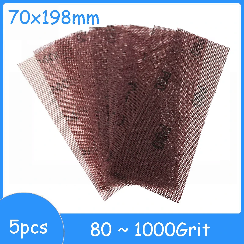 5pcs Mesh Sandpaper 70*198mm Dust-Free Sanding Discs Anti-Adhesive Hook and Loop Sandpaper 80-1000 Grit Craftsmanship Polishing