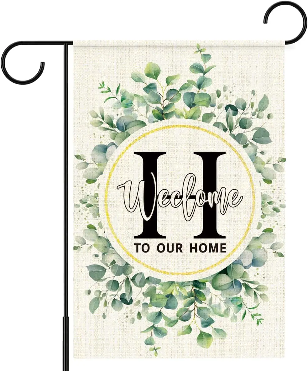 Monogram Letter H Personalized Garden Flag,Family Last Name Initial Spring Yard Flag,12x18 Inch Burlap Double Sided Outdoor  AAS