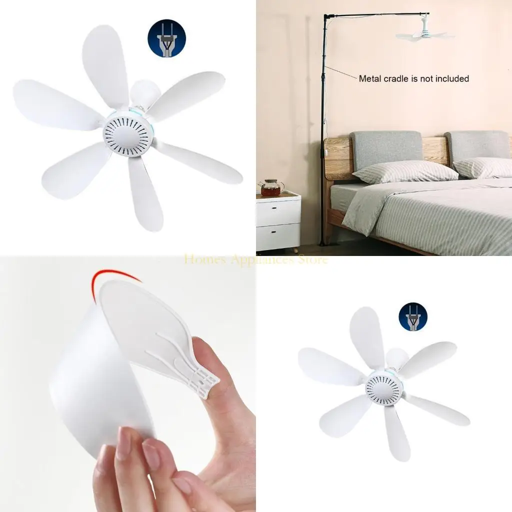 

D0AB Universal 16.7inch AC 220V 10W Silent Household Bed Hanging Fan Mini Ceiling Fan with ON OFF Switch 120cm Cable