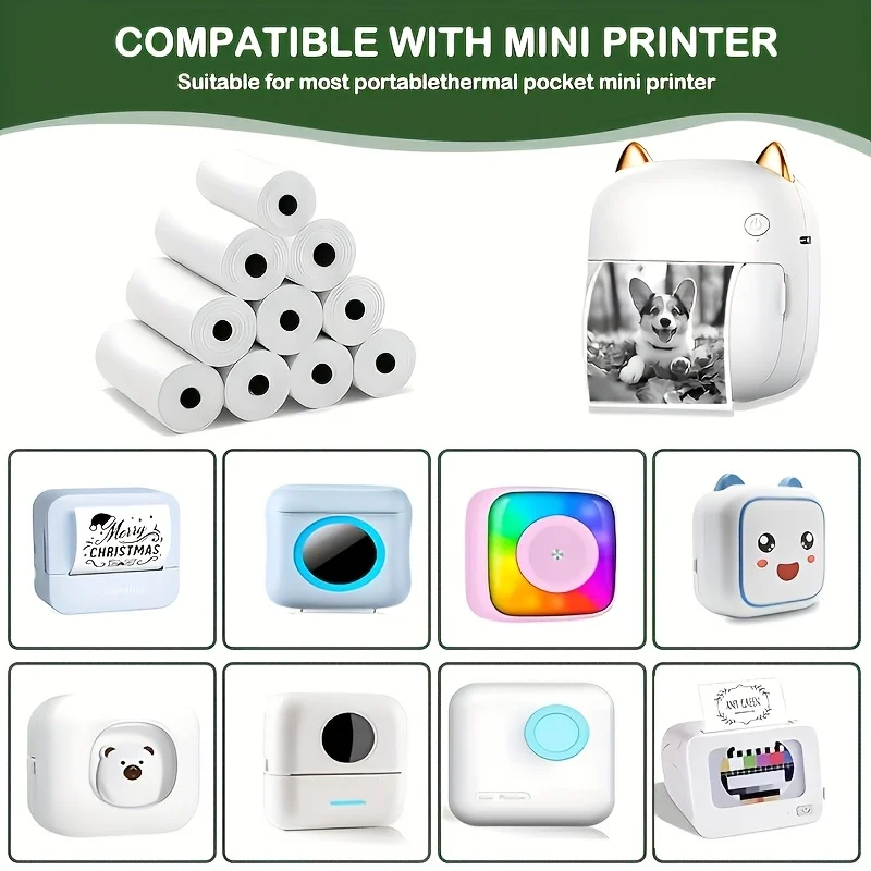 5 Rolls Thermal Paper, Mini Printing Paper for Instant Camera & Portable Printer, Photo & Journal Recording, DIY Study Supplies,