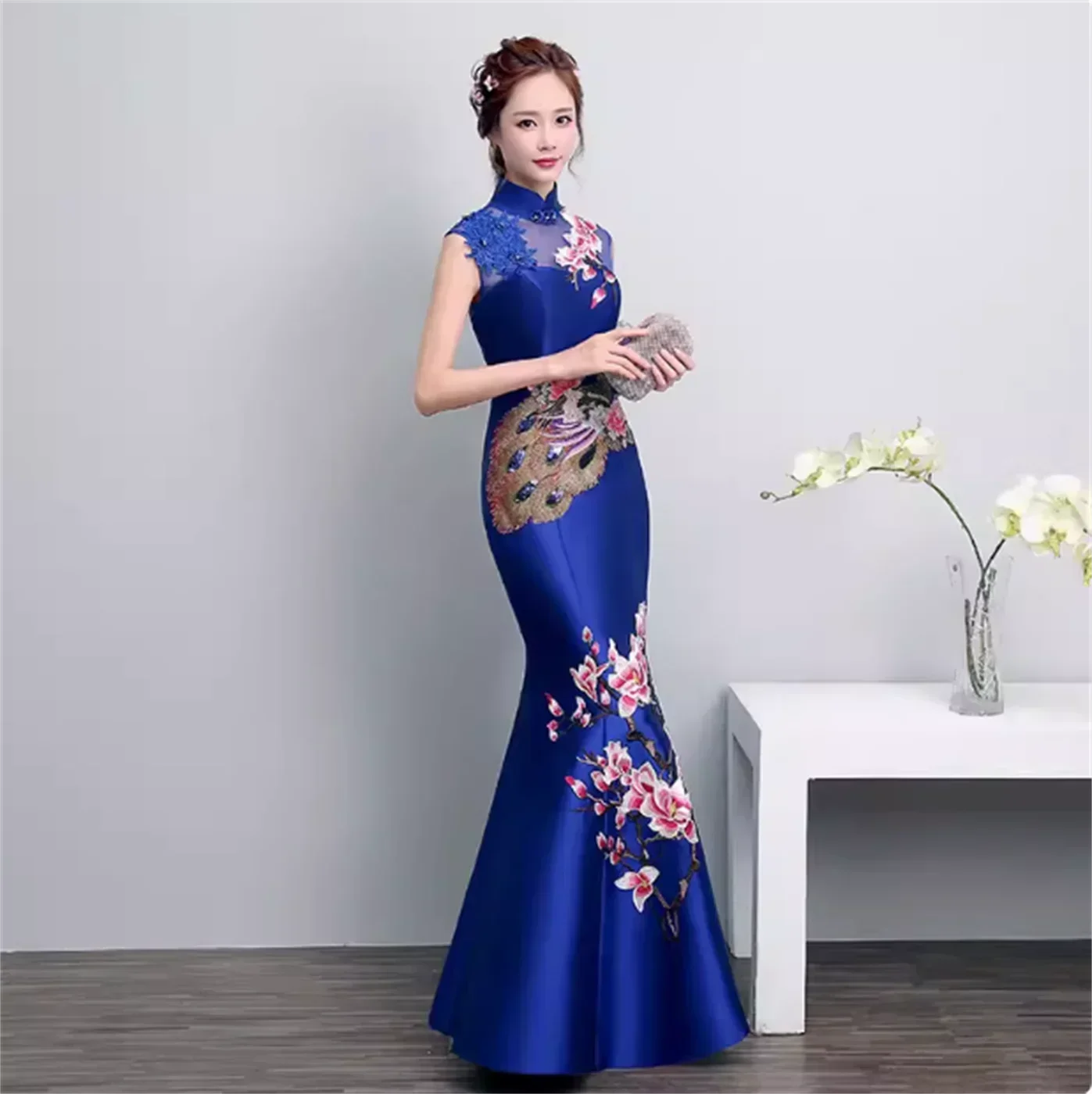 Новое вечернее платье в китайском стиле с улучшенным рыбьим хвостом Cheongsam