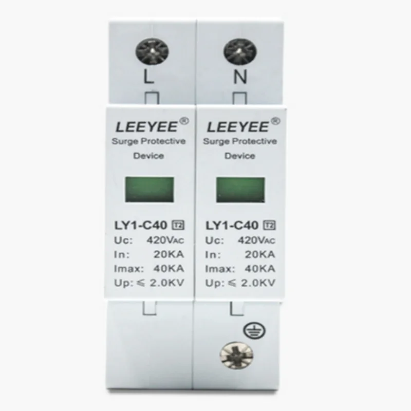 2P 20~40KA Din Rail Surge Protection Lightning Arrester 420v