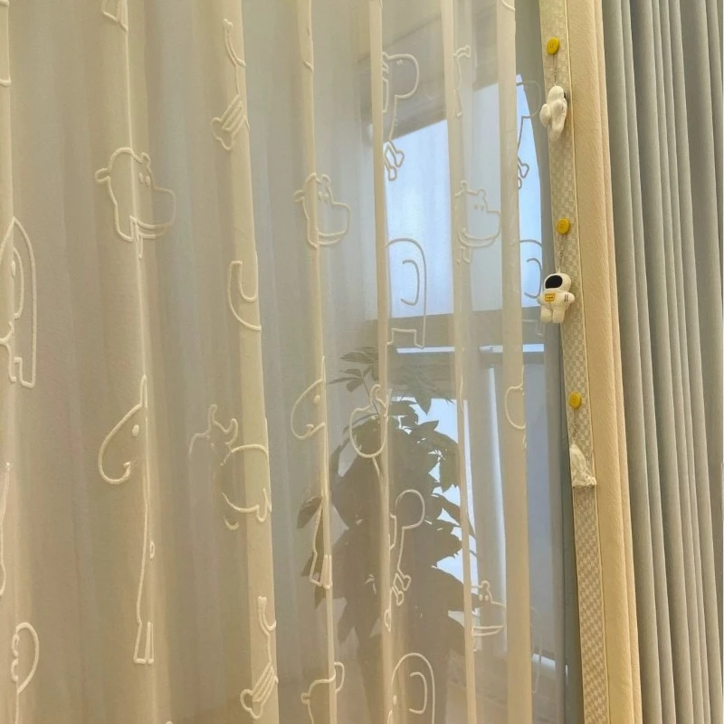 Luxury Tulle Embossed Seahorse Gauze Curtains for Living Dining Room Bedroom Bay Window Screen Custom Size Fashion Elegant