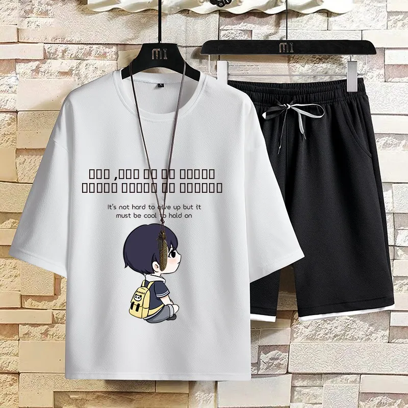 

Summer Trendy ort Sve T-irt And orts Set Men's Color Printed Five-Quarter Pants Straight Leg Five-Quarter Trou...