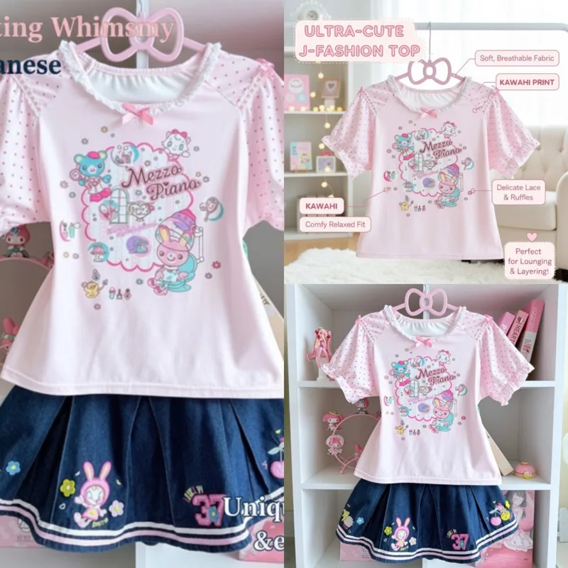 

Meo Denim Dresses Y2K Embroidery Top Set Cute Pink Short Sleeve Top Skirt Outfit Sweet Girl Two Piece Set T-shirt Dresses New