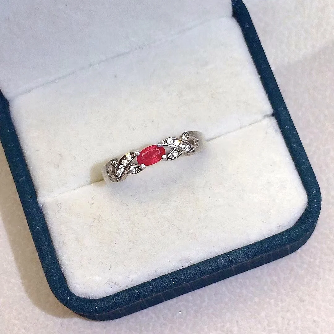 Fashion Silver Ruby Ring 3mm*5mm Natural Blood Red Ruby Silver Ring 100% Real 925 Silver Ruby Jewelry