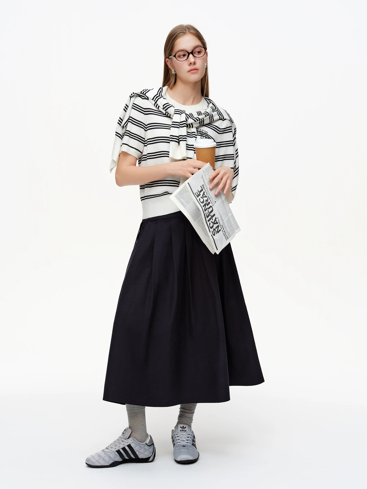 DUSHU 2025 Spring New Lazy Stripe Short Sleeve Cardigan Knit Shirt Fashion Slimming Knitwear Outfit Casual Spring Top Shirt