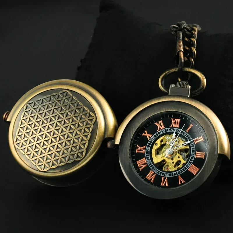 Steel Hide Carved Mechanical Pocket Watch Steampunk Hand-winding Vintage FOB&Pocket Watches