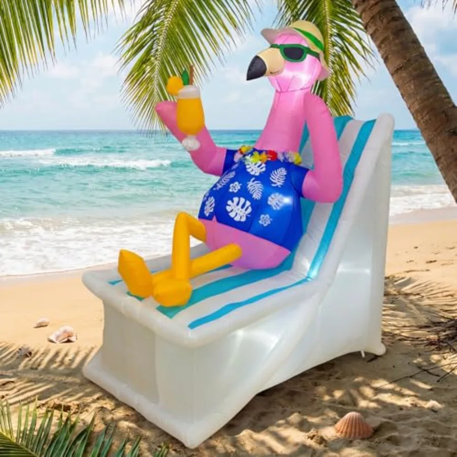 

Outdoor tropical inflatable flamingo decor for pool, beach, or luau party; waterproof pink PVC material with built-in 4 LED lig