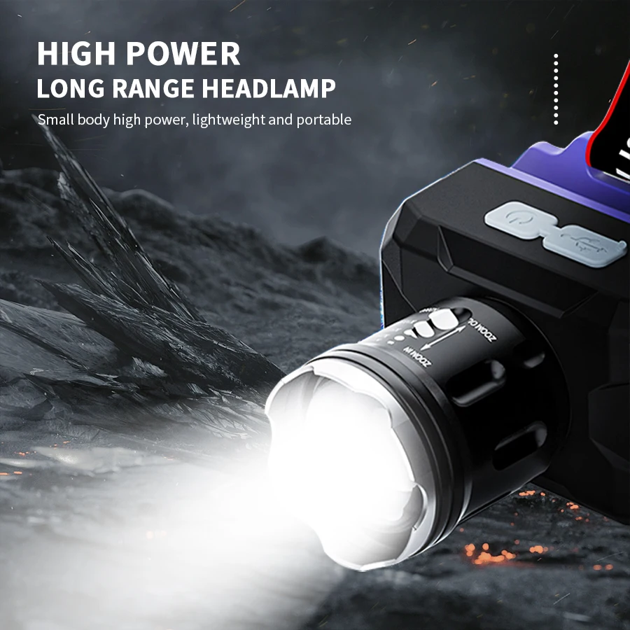 Powerful Led Headlamp Headlight Zoom Head Lamp Flashlight Torch Built-in 18650 Battery USB Rechargeable Outdoor Fishing Lantern