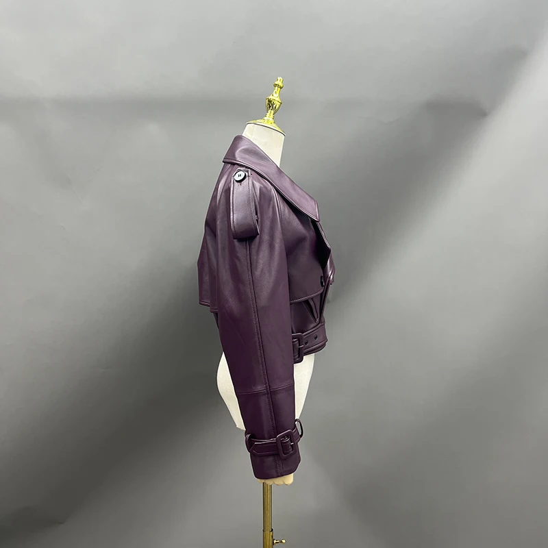 Blouson court en cuir véritable pour femme, veste courte, à la mode, 2024