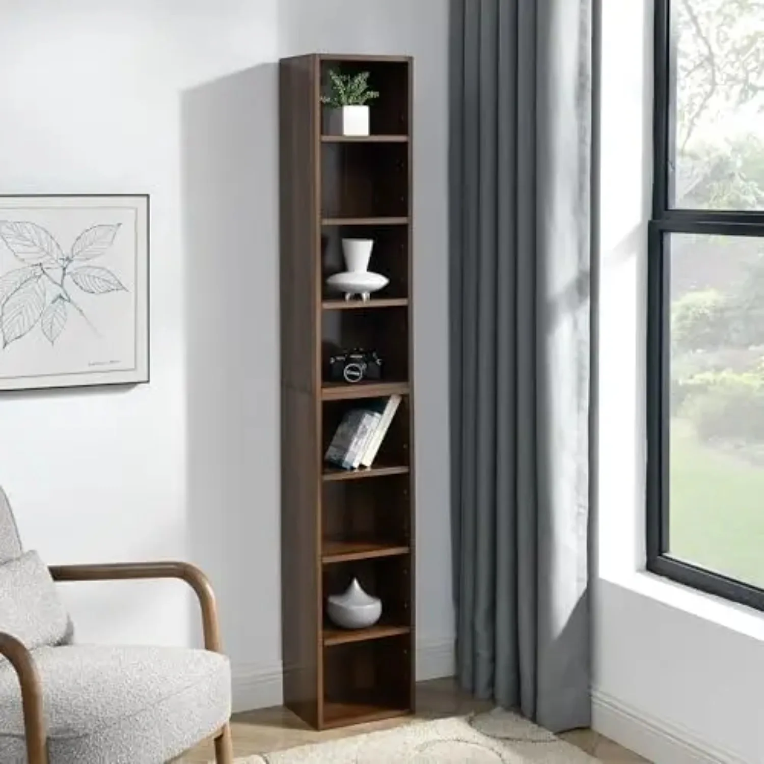 8-Tier Media Storage Tower with Adjustable Shelves - Tall Narrow CD DVD Rack Bookcase for Home Office