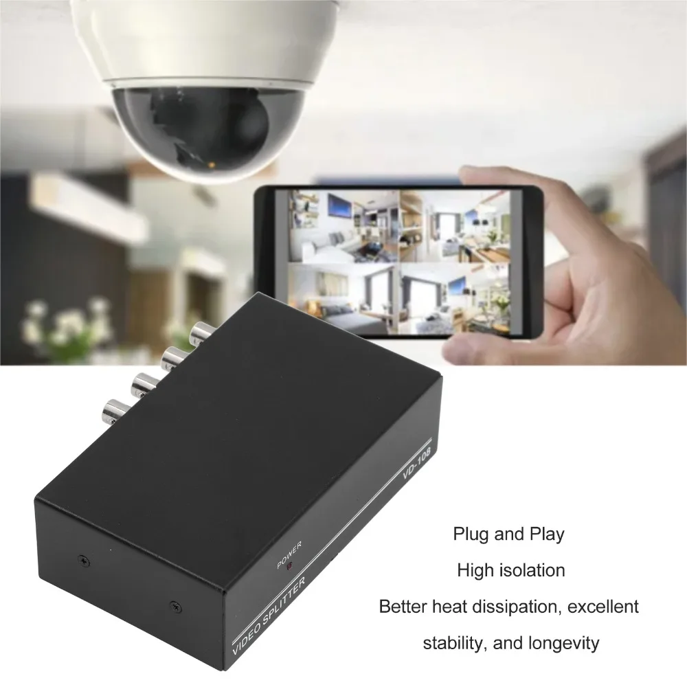 1080p 60Hz 8 Port 1 in 8 Out BNC Video Splitter Plug and Play for US Plug Video Signal Distributor Coaxial Video Distributor