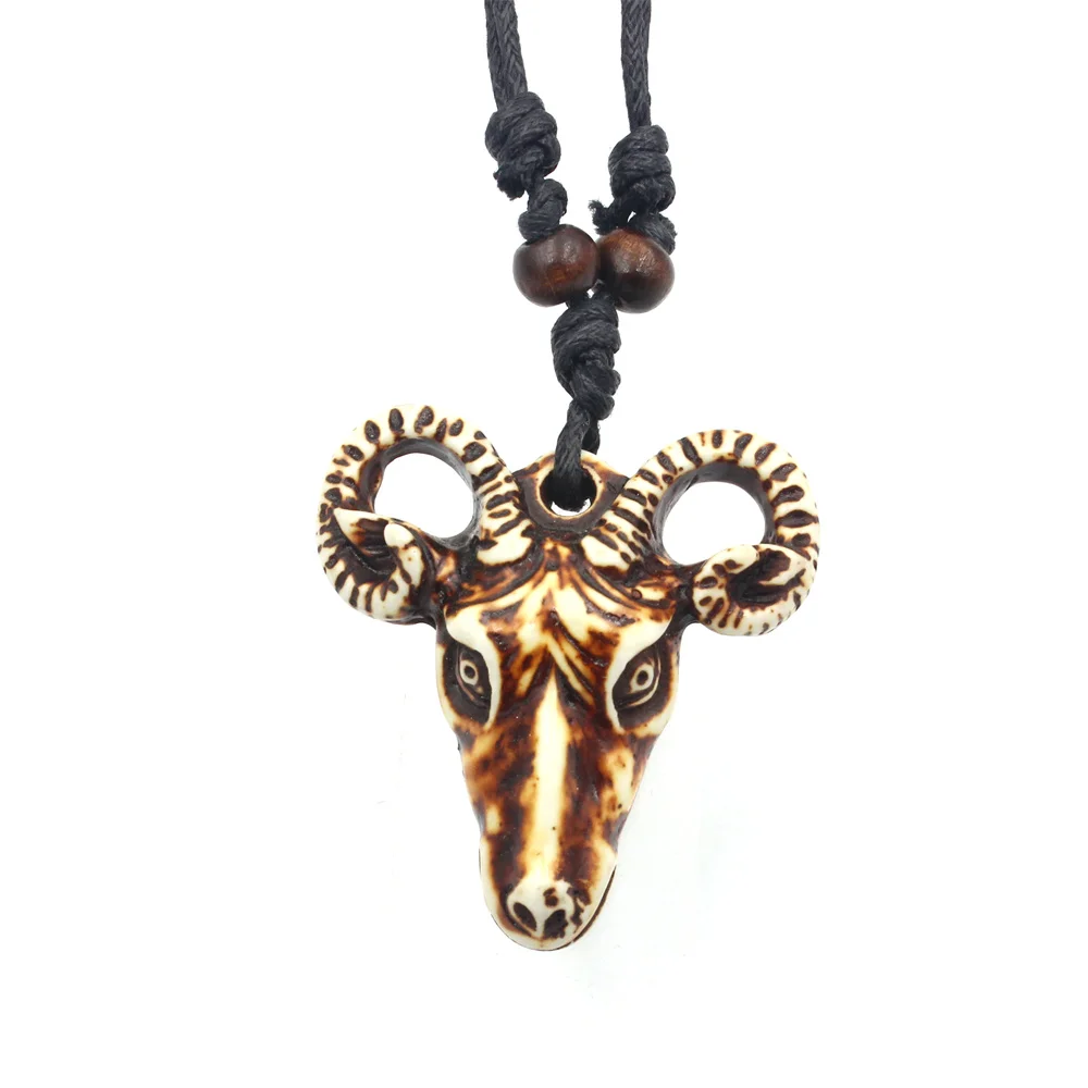 Men\'s Necklace Cow Skull Pendant Cool OX Head Choker Retro Jewelry Tribal Style Imitation Yak Bone Necklace Amulet Gift