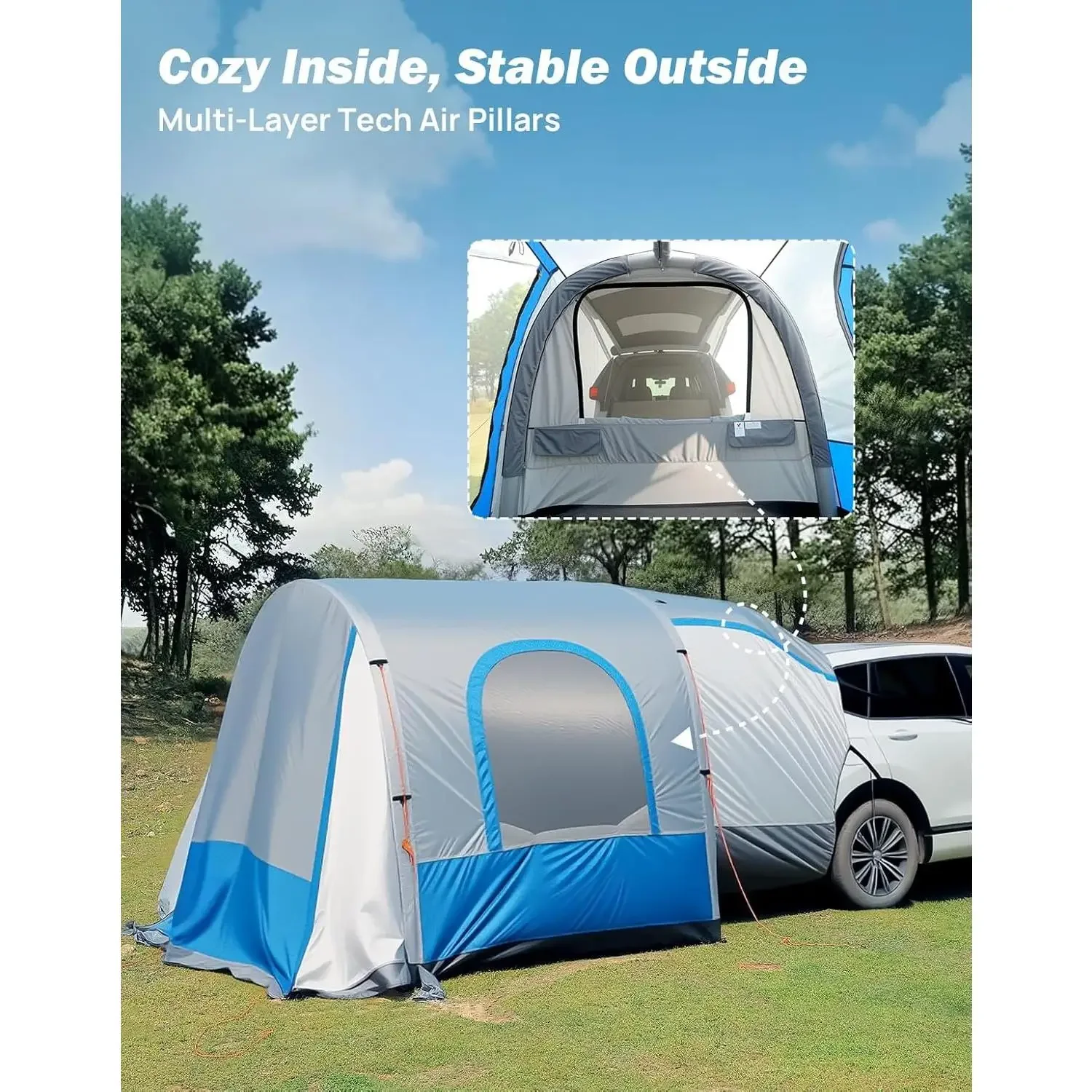 خيمة YOU-SUV مع مضخة قابلة للنفخ، مساحة أكبر بنسبة 30%، خيمة سيارة سهلة الإعداد للتخييم العائلي تتسع لـ 6 أشخاص، وسيارات الدفع الرباعي أو التخييم ذات الاستخدام المزدوج