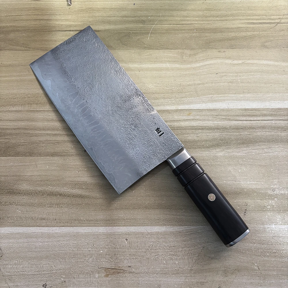 

8-дюймовый китайский нож шеф-повара Shiro-ichi, стальное лезвие, ручка из черного дерева, нарезка овощей, тесак для мяса, кованые кухонные ножи ручной работы