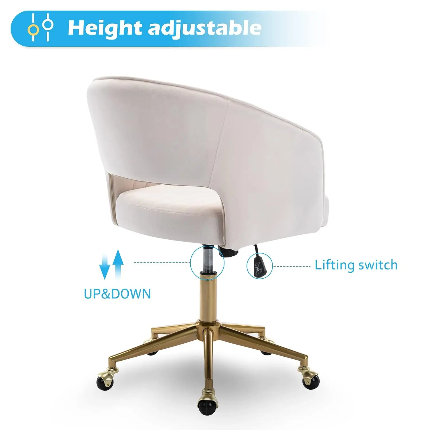 Vanity Chair Velvet Desk Chair with Gold Base for Living Room,Cream