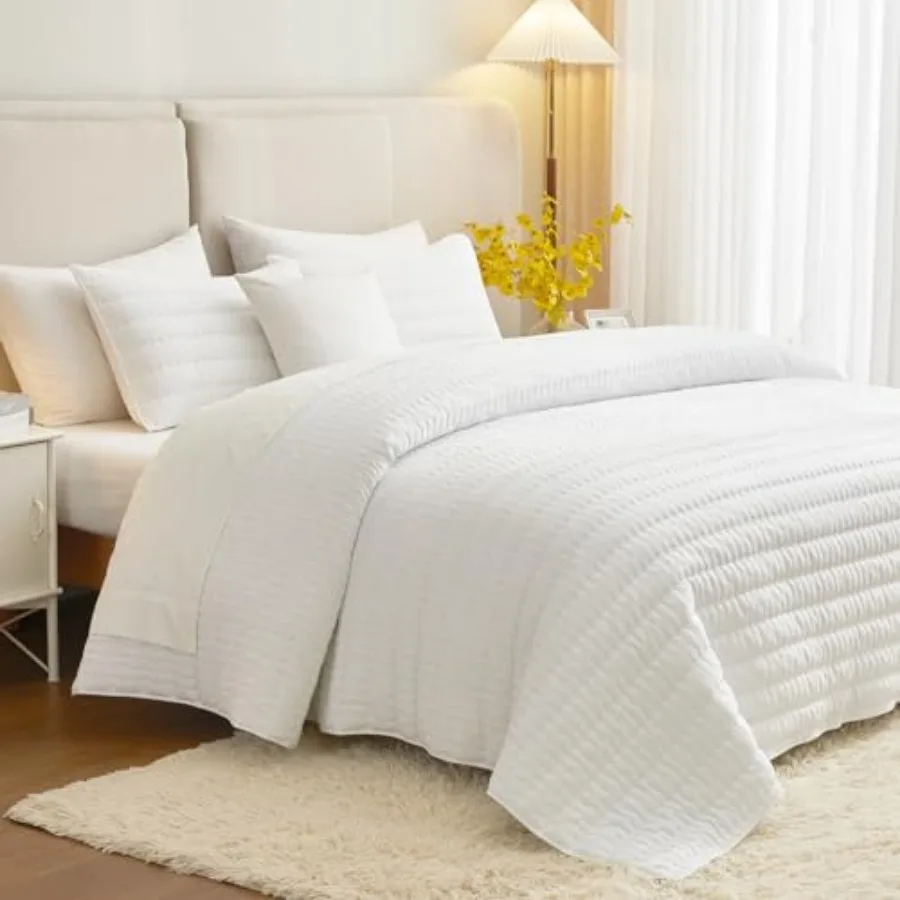 

White Queen Size Quilt Bedding Set Reversible Lightweight Bed Spreads Oversized Queen Quilted Bedspread for All Seasons Soft Wa