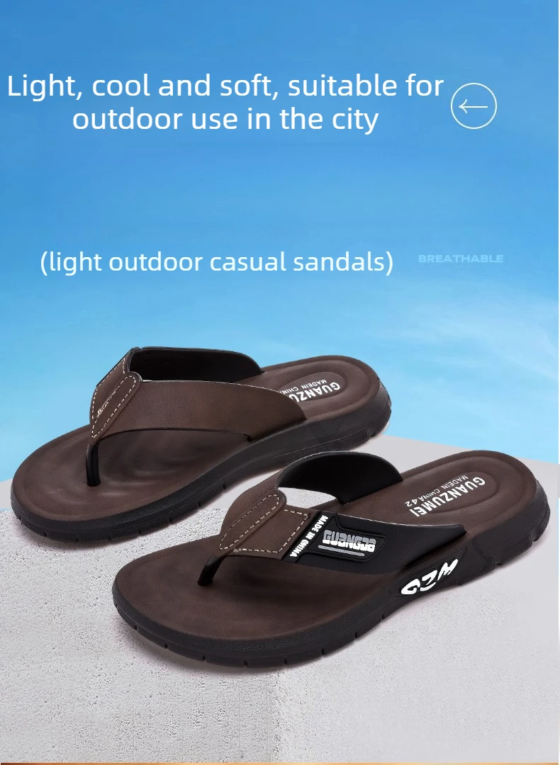 Herren-Leder-Flip-Flops, Sommer-Neuheit, rutschfest, dicke, weiche Sohle, verschleißfest, lässige Sandalen für Zuhause, draußen, Strand – Detail 3