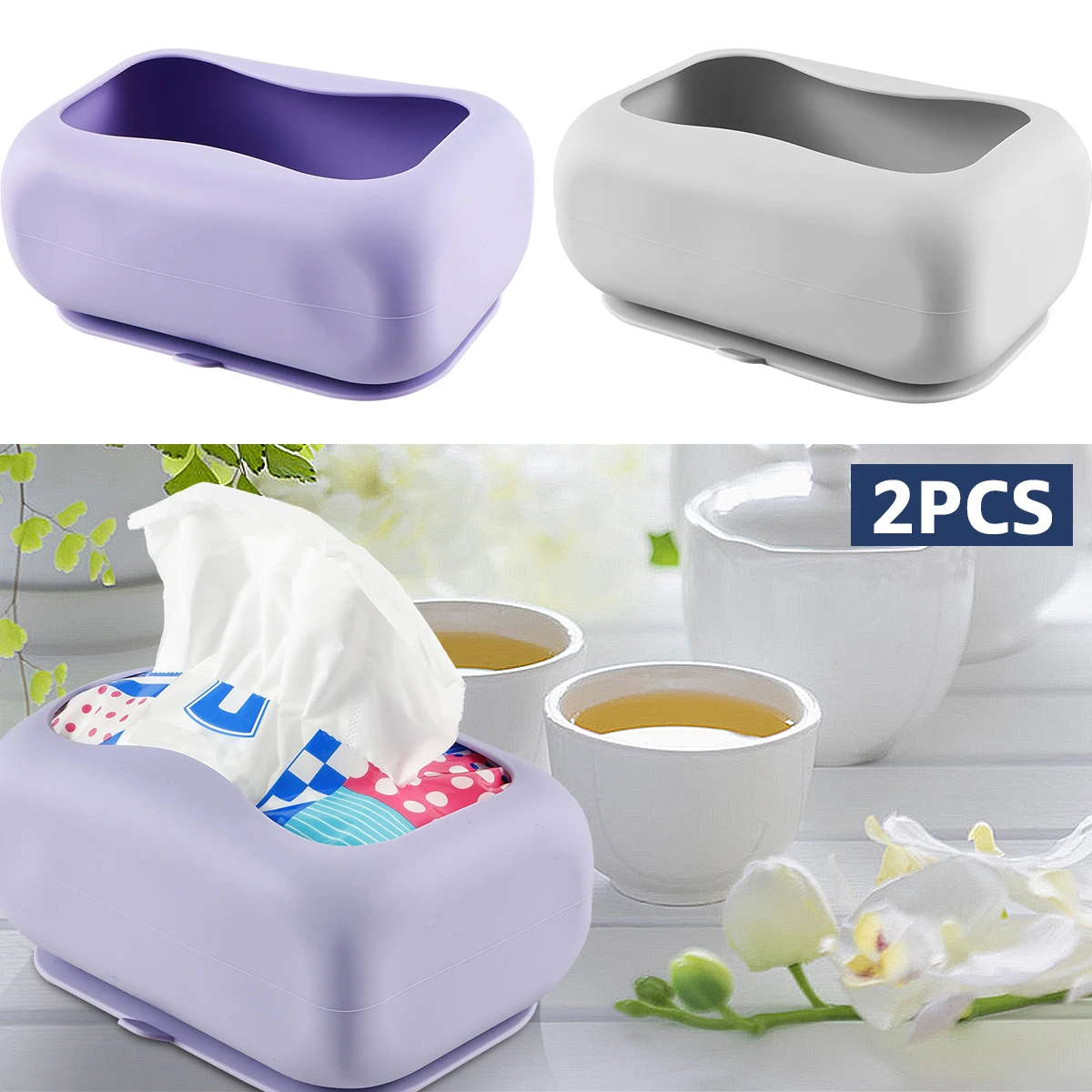 

2Pcs Tissue Storage Box Silicone Napkin Holder with Suction Cup Rectangle Wall Tissue Dispenser Reusable Hand Paper Holder for