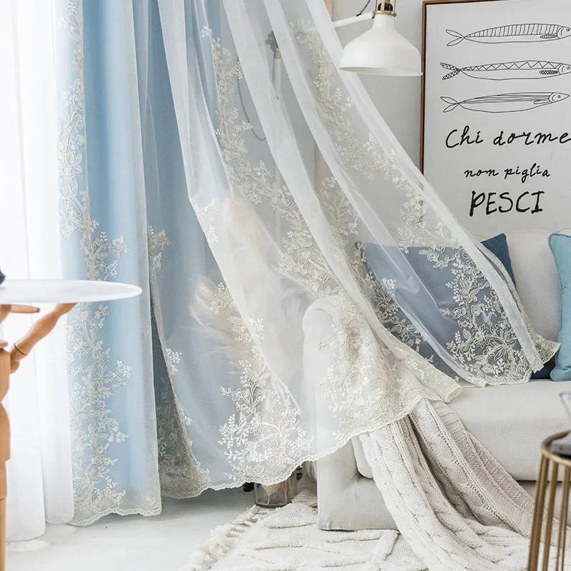 

European-style Curtains for Living Room Luxury Embroidered Gauze Curtain Blackout Curtain Bedroom Window Screen Customization