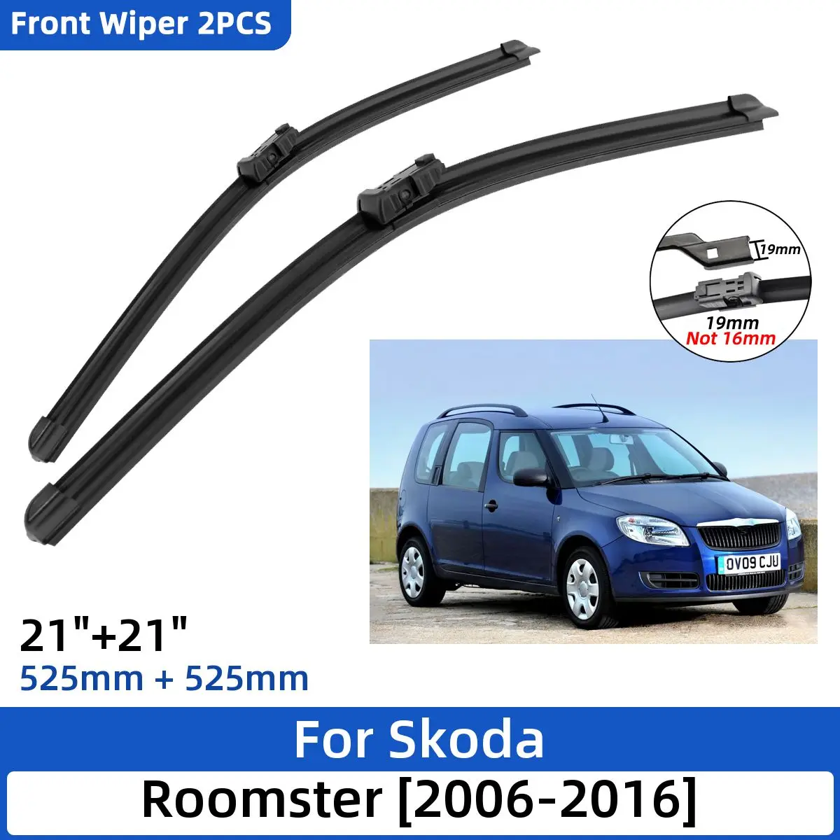 

2PCS For Skoda Roomster 2006-2016 21"+21" Front Wiper Blades Windshield Windscreen Window Cutter 2012 2013 2014 2015 2016