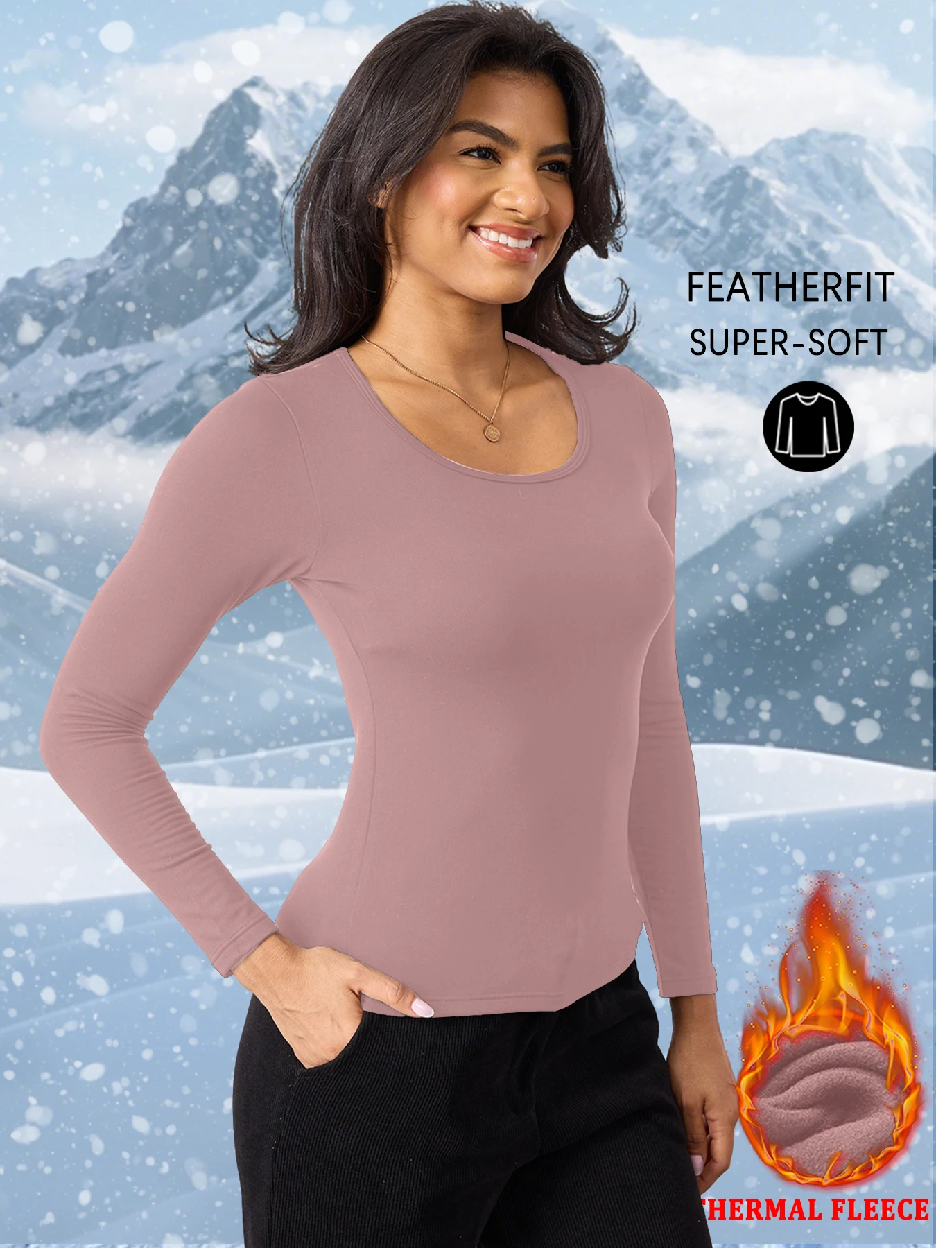 슈퍼 소프트 여성용 보온 내의 긴팔 추운 날씨용, 홈 레저 캐주얼웨어