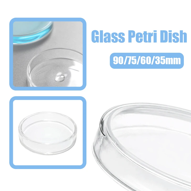 Petri Bacterial Culture Dish, Prato De Vidro De Borosilicato, Suprimentos De Laboratório, Bandeja De Alimentador, Recipiente Redondo, 90mm, 75mm,