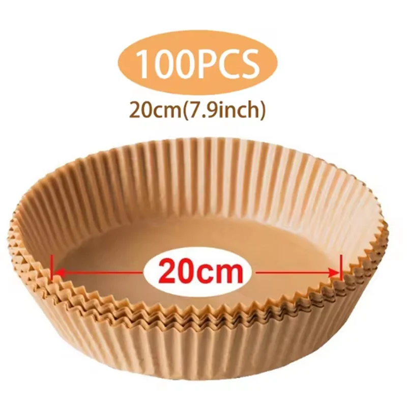 YCOC-100PCS مقلاة هوائية مقاومة للزيت ومقاومة للماء بطانات ورقية للاستعمال مرة واحدة 20 سم صفائح صينية الخبز