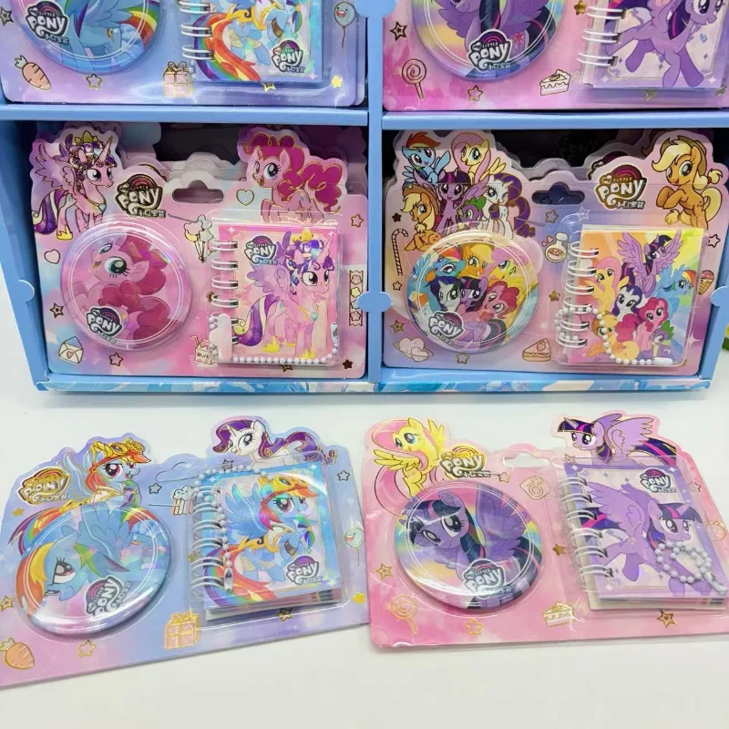 

Random Pattern Little Horse Chewing on Colored Pages Sharing School Supplies Mini Notebook Badge Combo Stationery Set