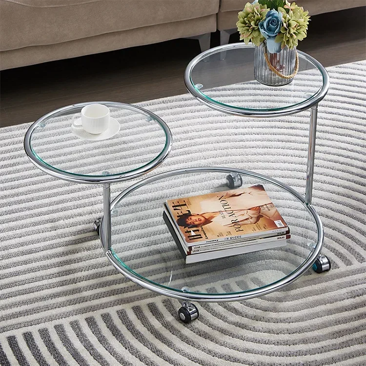 Nordic stainless steel, round rotating edge, light luxury Changhong glass living room, sofa corner balcony