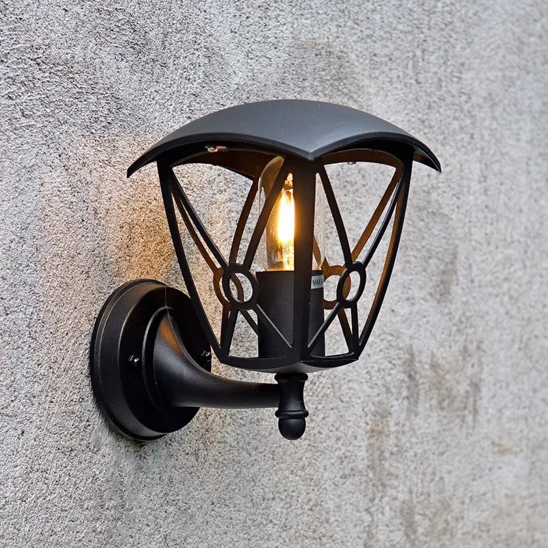 Outdoor Waterproof Wall Lamps Garden Villa Landscape Black Bronze Retro LED Wall Lights Porch E27 Bulb Sconce Light Fixtures